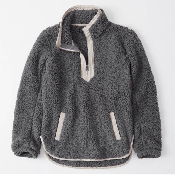 (NWT) Abercrombie & Fitch Grey Super Soft Sherpa Fleece Pullover, Small - Picture 1 of 17